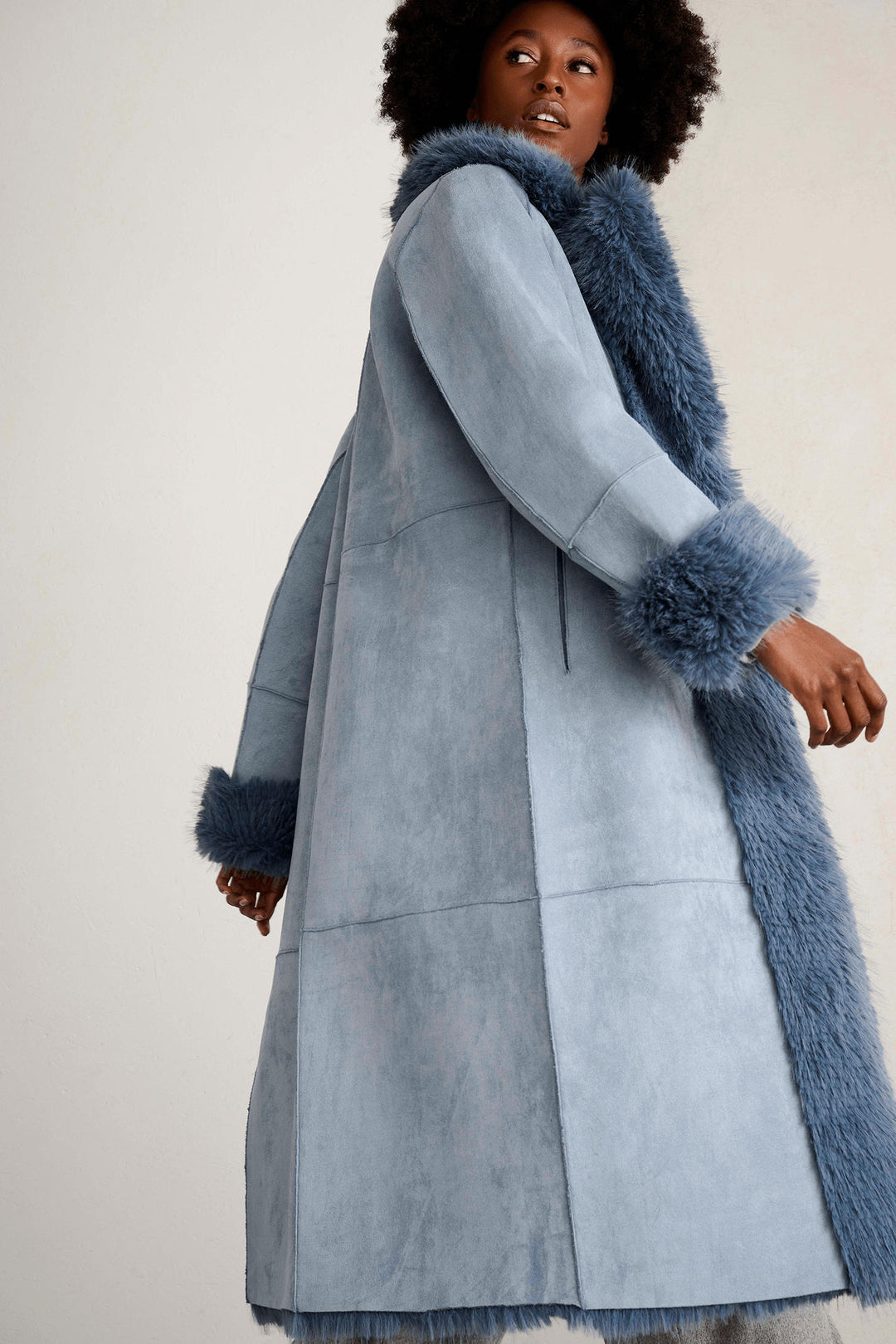 K Design X906 China Blue Reversible Faux Suede & Faux Fur Coat - Experience Boutique
