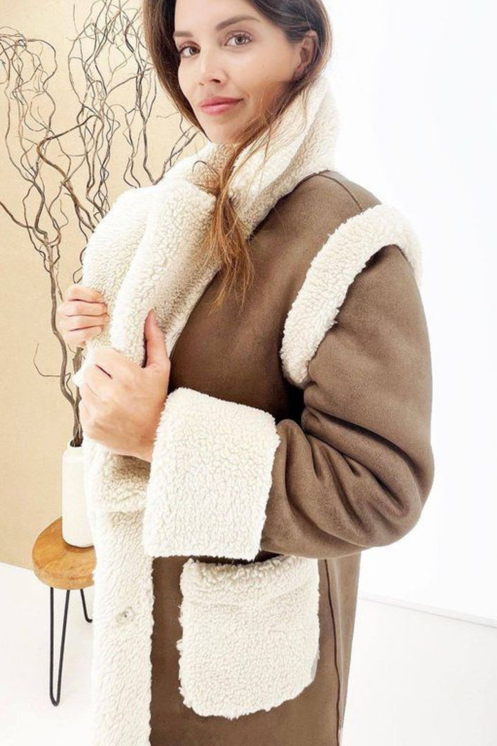 K Design X910 Vintage Taupe Reversible Wear 4 Ways Faux Fur Coat