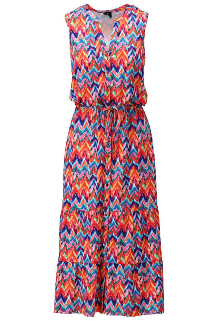 K Design Y118 Vibrant Zig Zag Print Sleeveless Maxi Dress - Experience Boutique