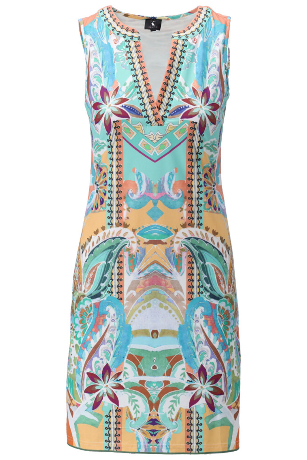 K Design Y253 P902 Green Print Sleeveless V-Neck Dress - Experience Boutique