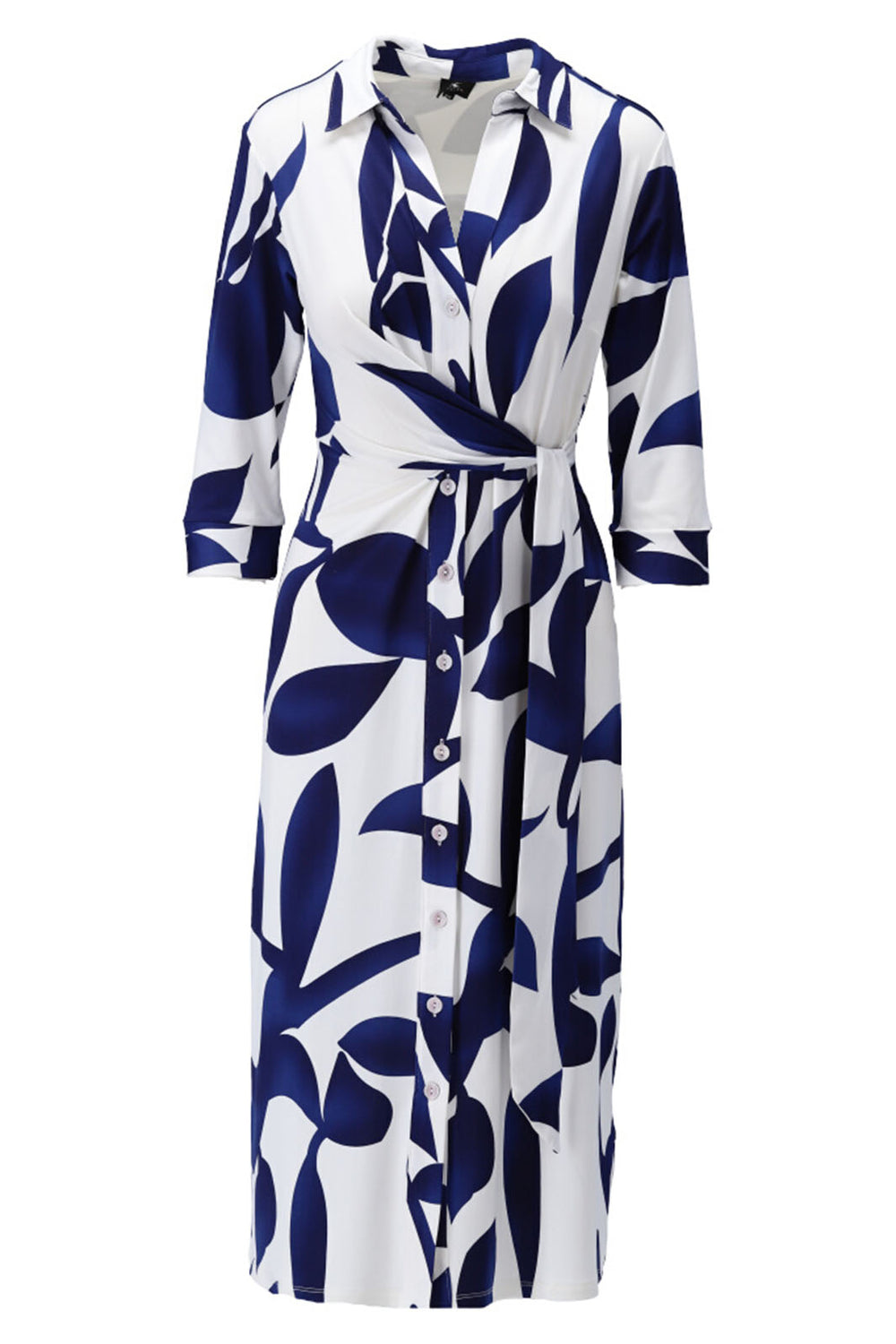K Design Y326 P747 Blue Geometric Print Midi Shirt Dress - Experience Boutique