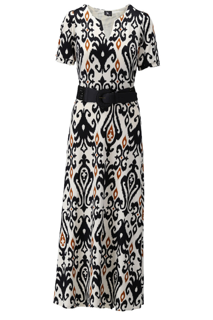 K Design Y339 P765 Black Print Short Sleeve Maxi Dress With Belt - Experience Boutique