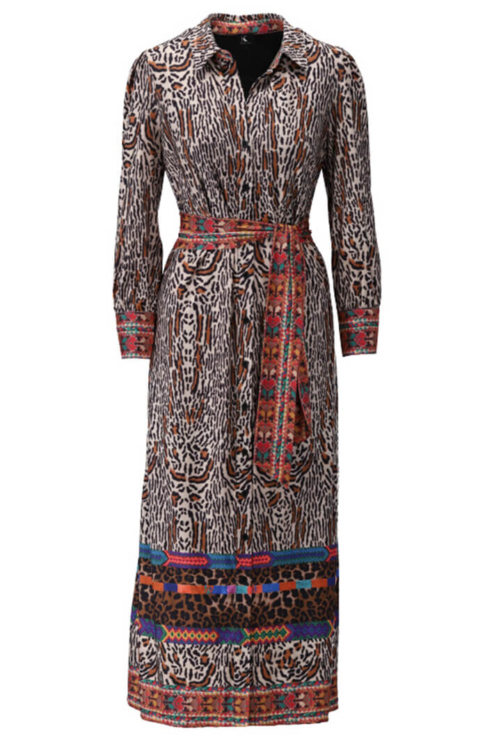 K Design X345 Brown Leopard Print Maxi Shirt Dress - Experience Boutique
