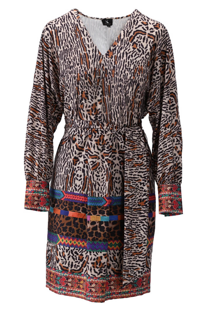 K Design X346 Brown Leopard Print V-Neck Tunic Dress - Experience Boutique