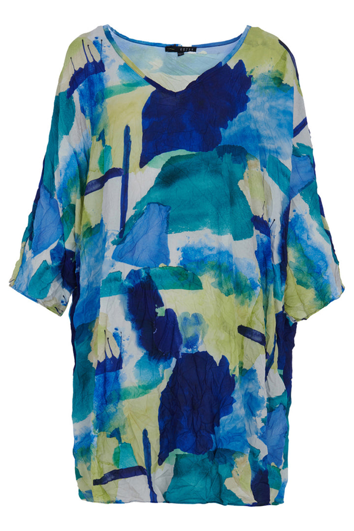 Kozan Dress Nile Albers Blue Lime Print CR-1503 - Experience Boutique