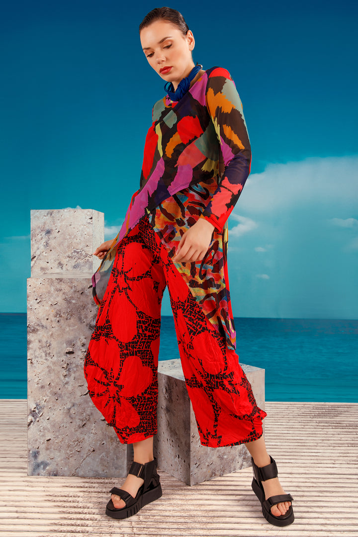 Kozan Trousers Jade Hibiscus Red Print CV-3911 - Experience Boutique