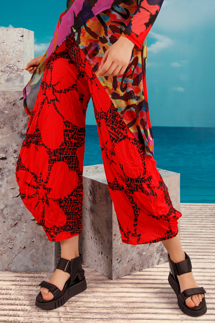 Kozan Trousers Jade Hibiscus Red Print CV-3911 - Experience Boutique