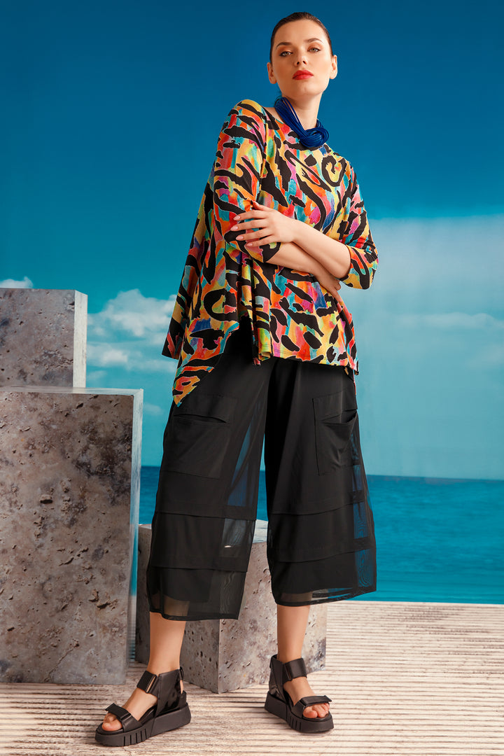 Kozan Cropped Trousers Mello Black Mesh Overlay SH-3763 - Experience Boutique