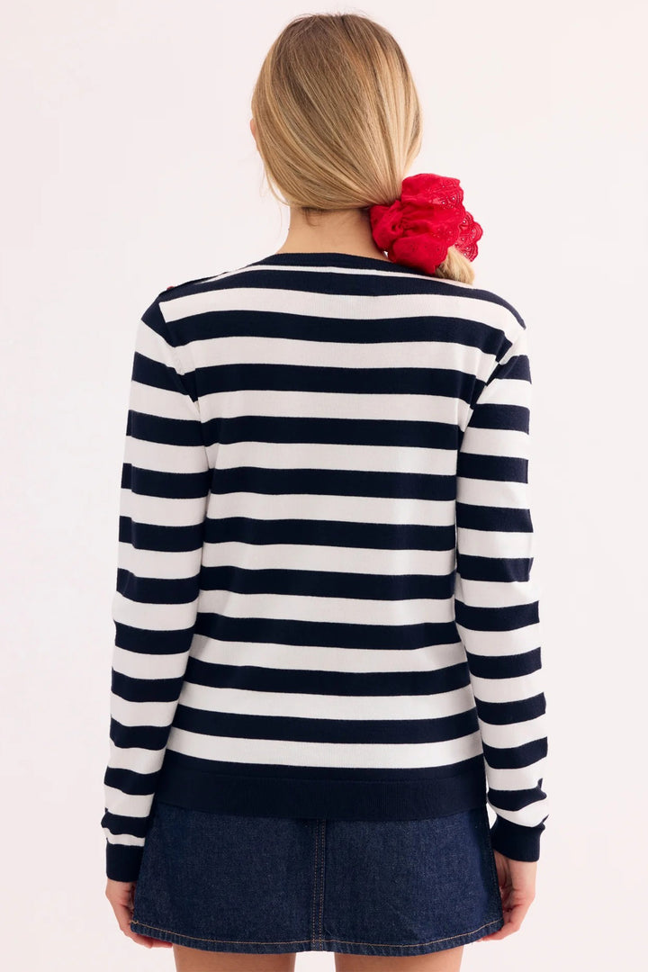 Leo &amp; Ugo AE120 Navy White Stripe Lips Jumper