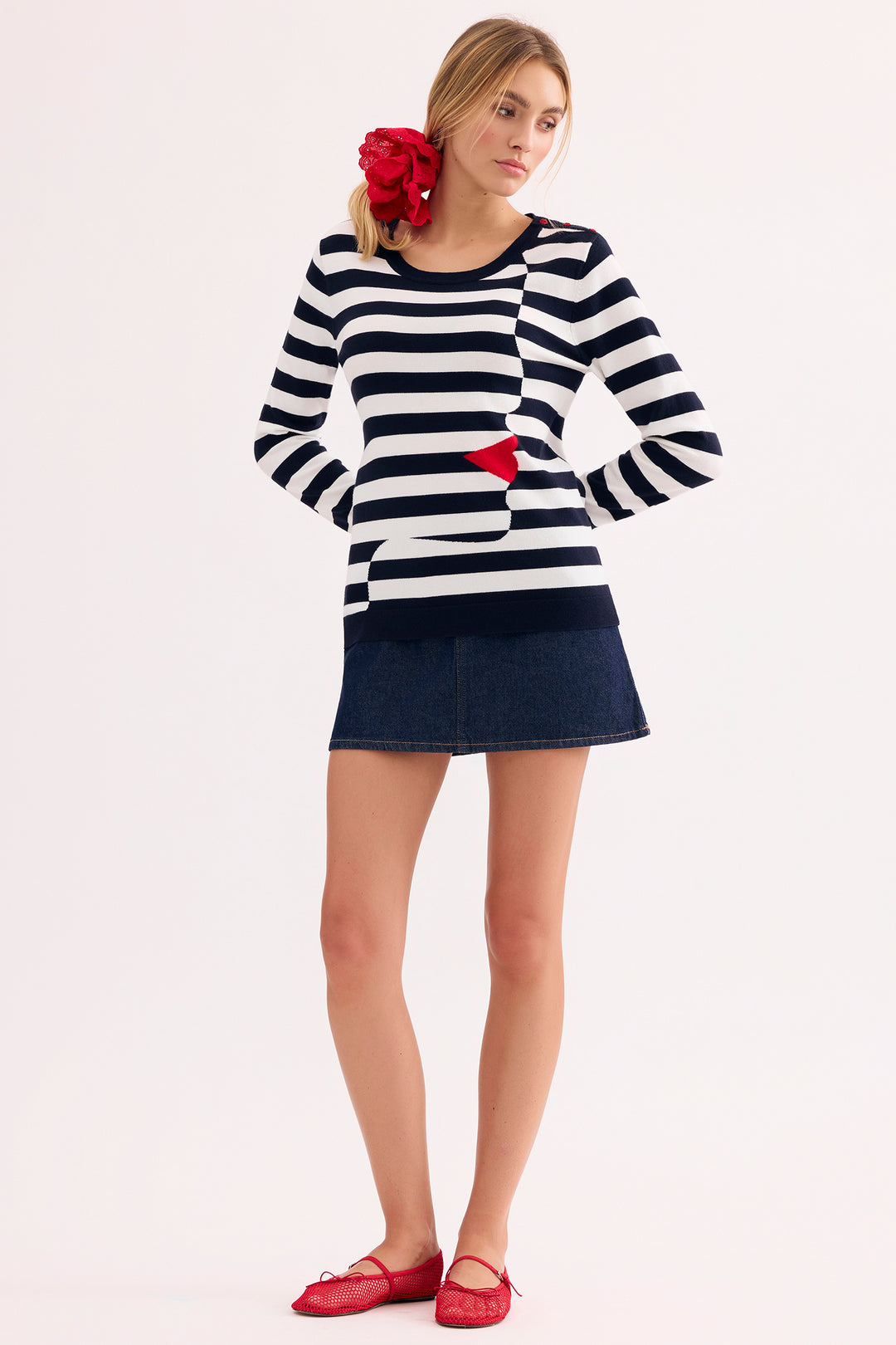 Leo &amp; Ugo AE120 Navy White Stripe Lips Jumper