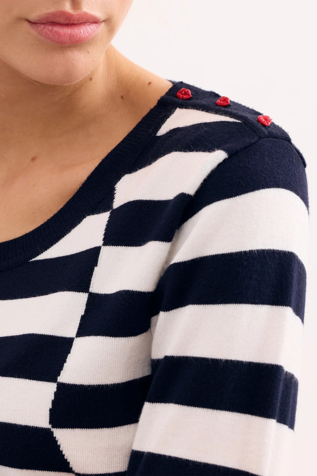 Leo &amp; Ugo AE120 Navy White Stripe Lips Jumper