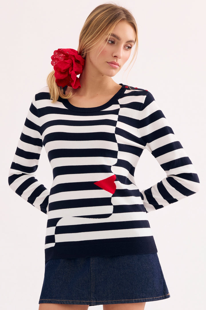 Leo &amp; Ugo AE120 Navy White Stripe Lips Jumper