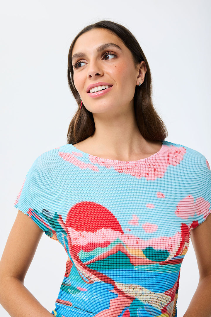 Leo & Ugo Blue Print Waffle Stretch Short Sleeve Top KE865