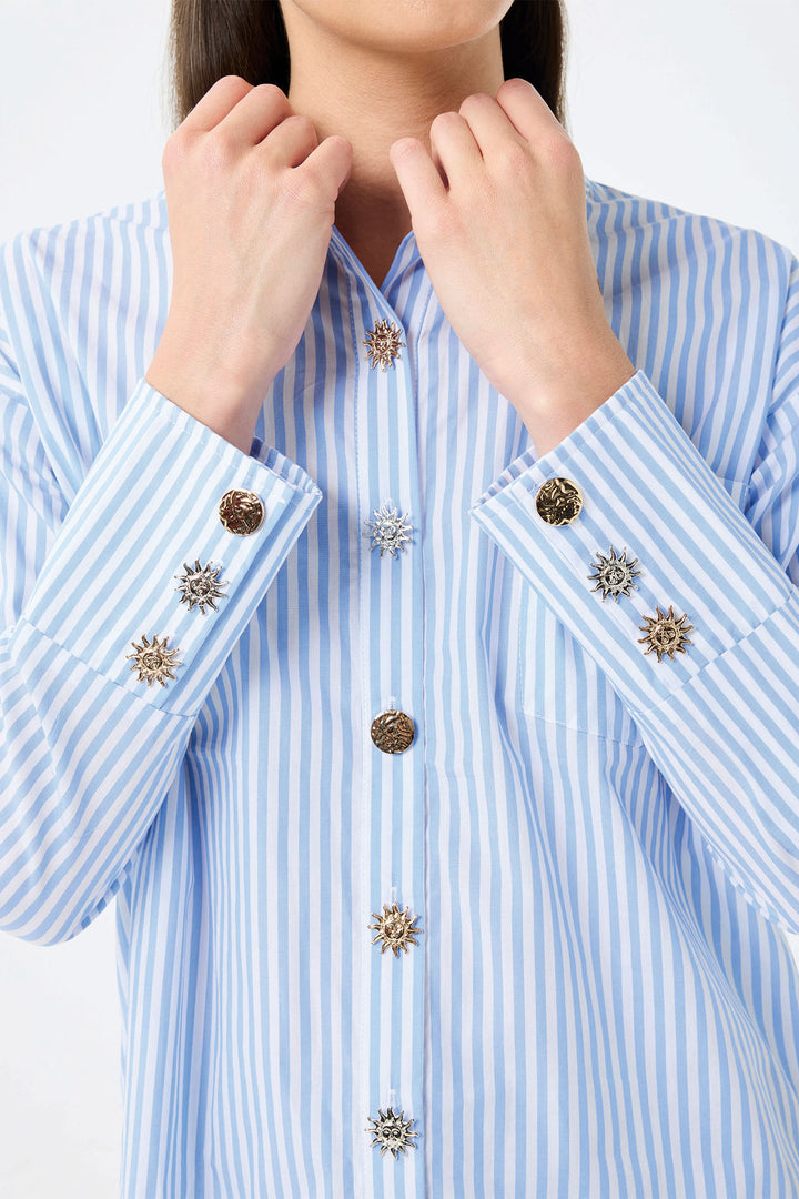 Leo & Ugo Blue Stripe Shirt Feature Buttons JE731 - Experience Boutique