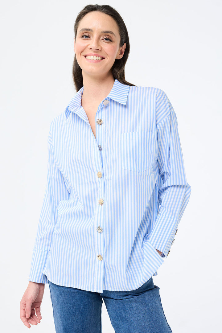 Leo & Ugo Blue Stripe Shirt Feature Buttons JE731 - Experience Boutique