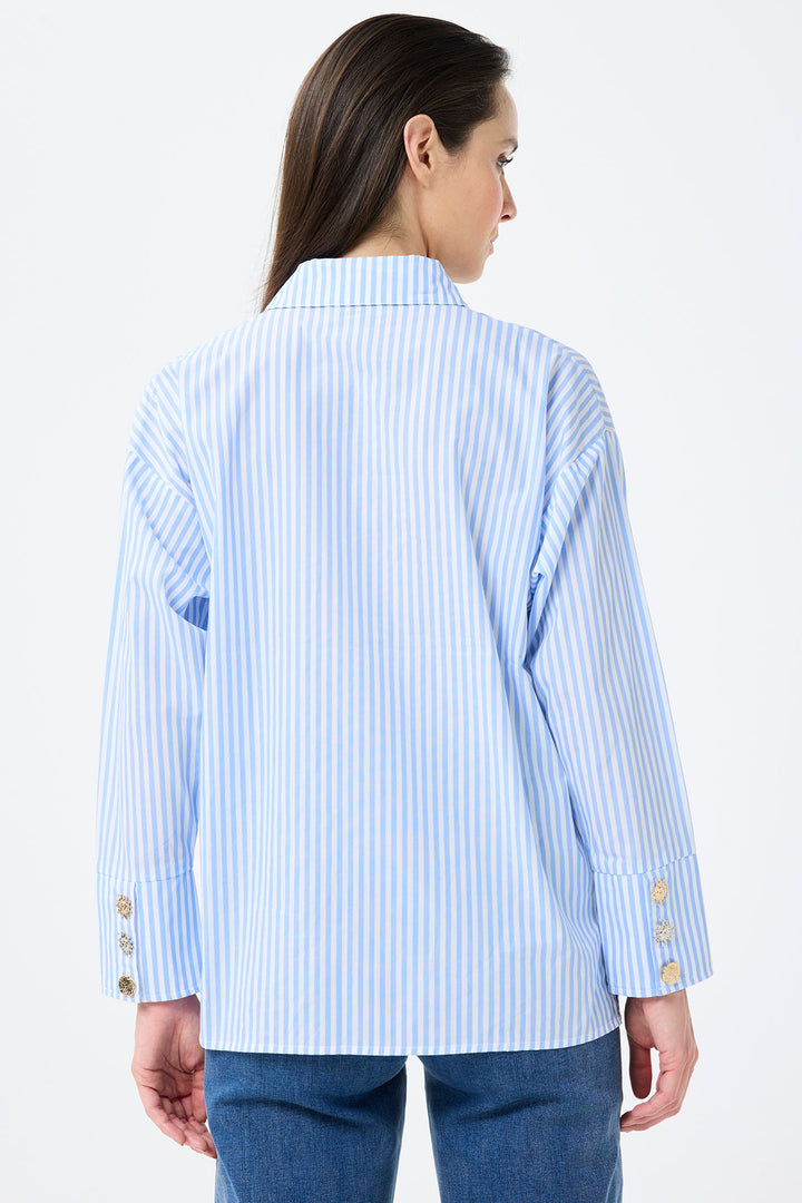 Leo & Ugo Blue Stripe Shirt Feature Buttons JE731 - Experience Boutique