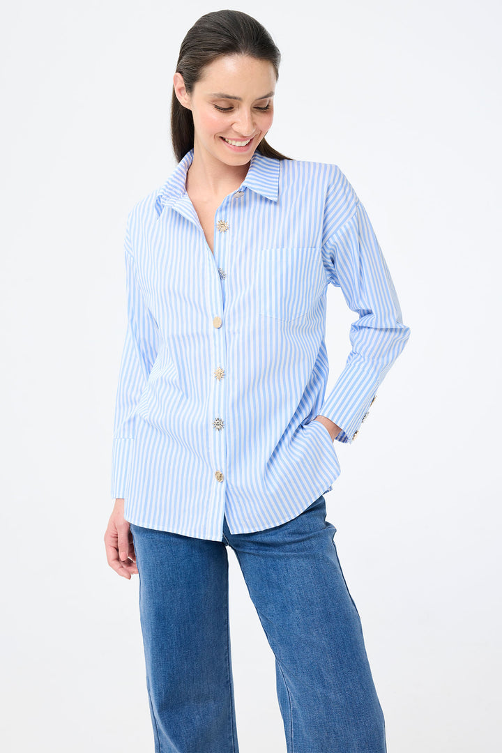 Leo & Ugo Blue Stripe Shirt Feature Buttons JE731 - Experience Boutique