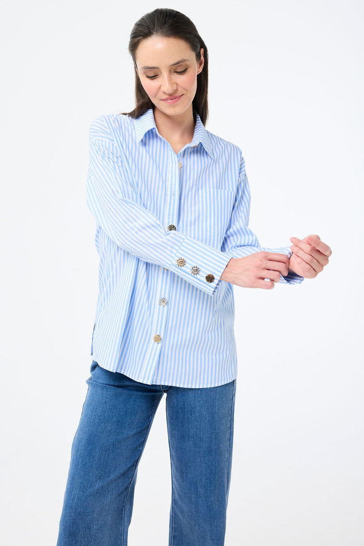 Leo & Ugo Blue Stripe Shirt Feature Buttons JE731 - Experience Boutique