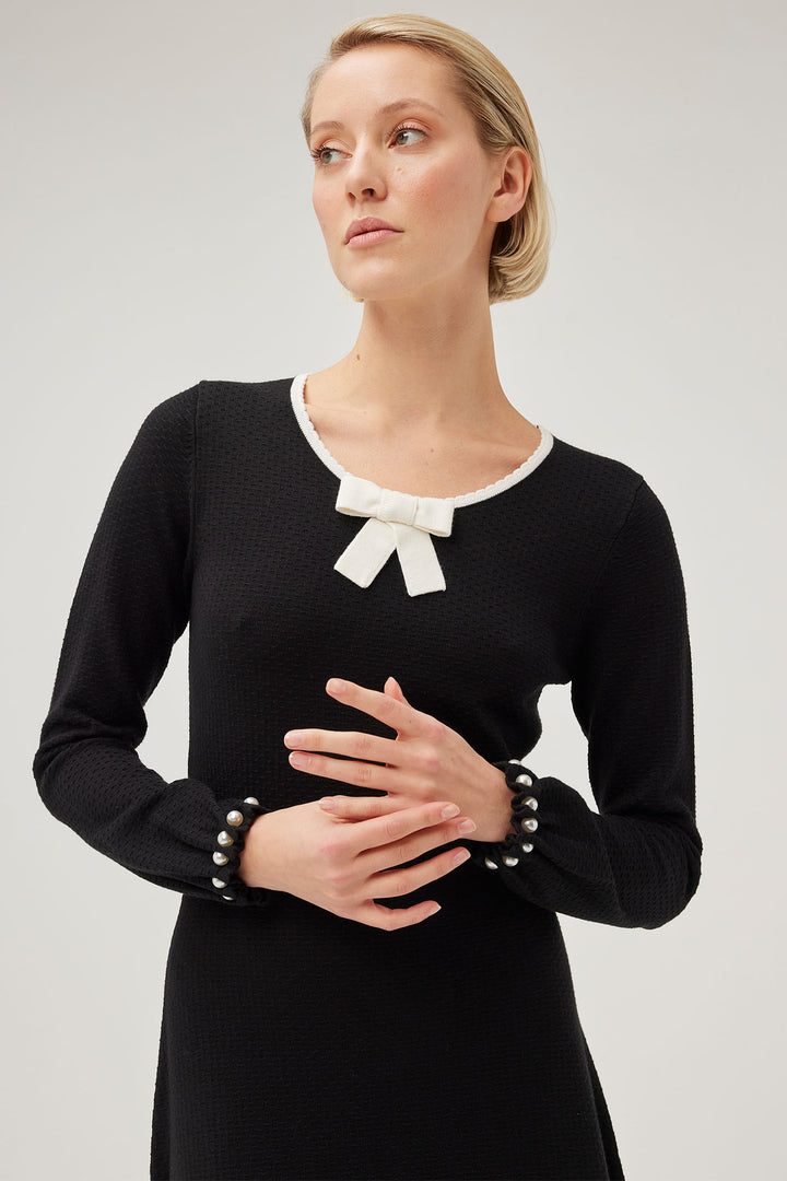 Leo & Ugo BWR542 Black & Cream Scalloped Edge Dress - Experience Boutique