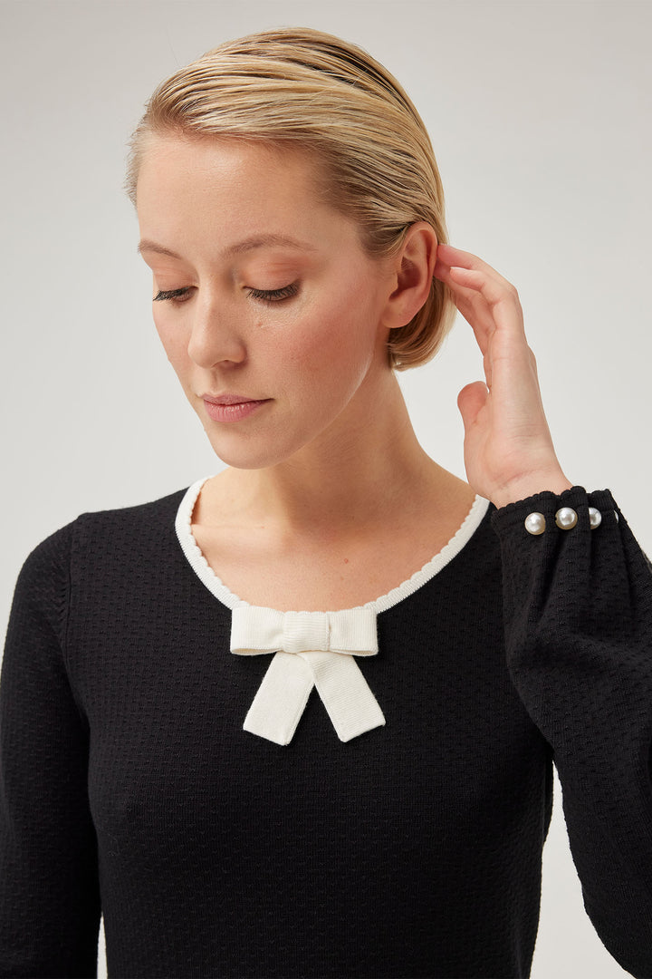 Leo & Ugo BWR542 Black & Cream Scalloped Edge Dress - Experience Boutique