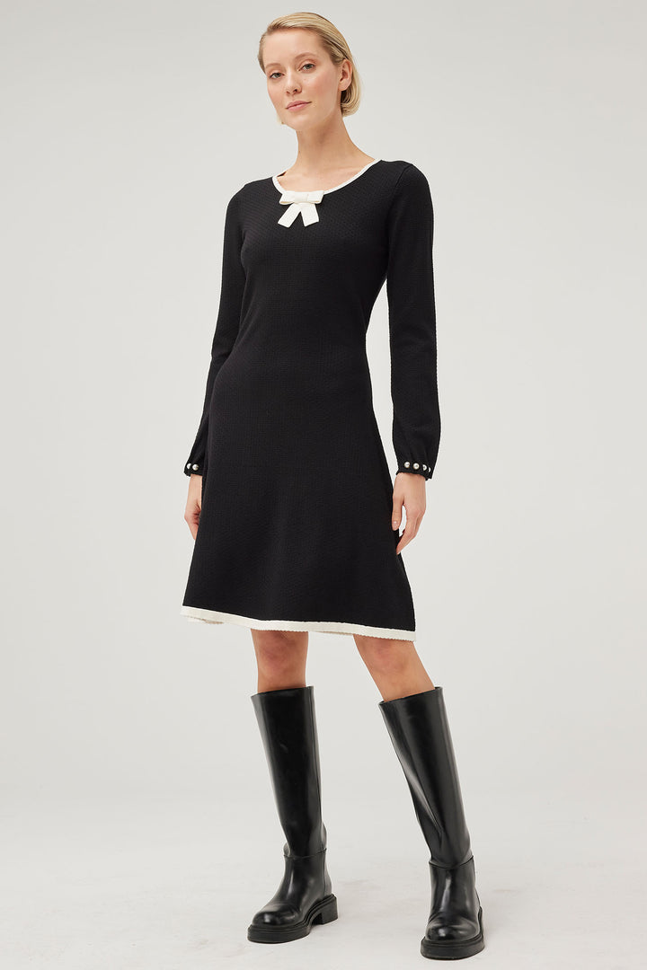 Leo & Ugo BWR542 Black & Cream Scalloped Edge Dress - Experience Boutique