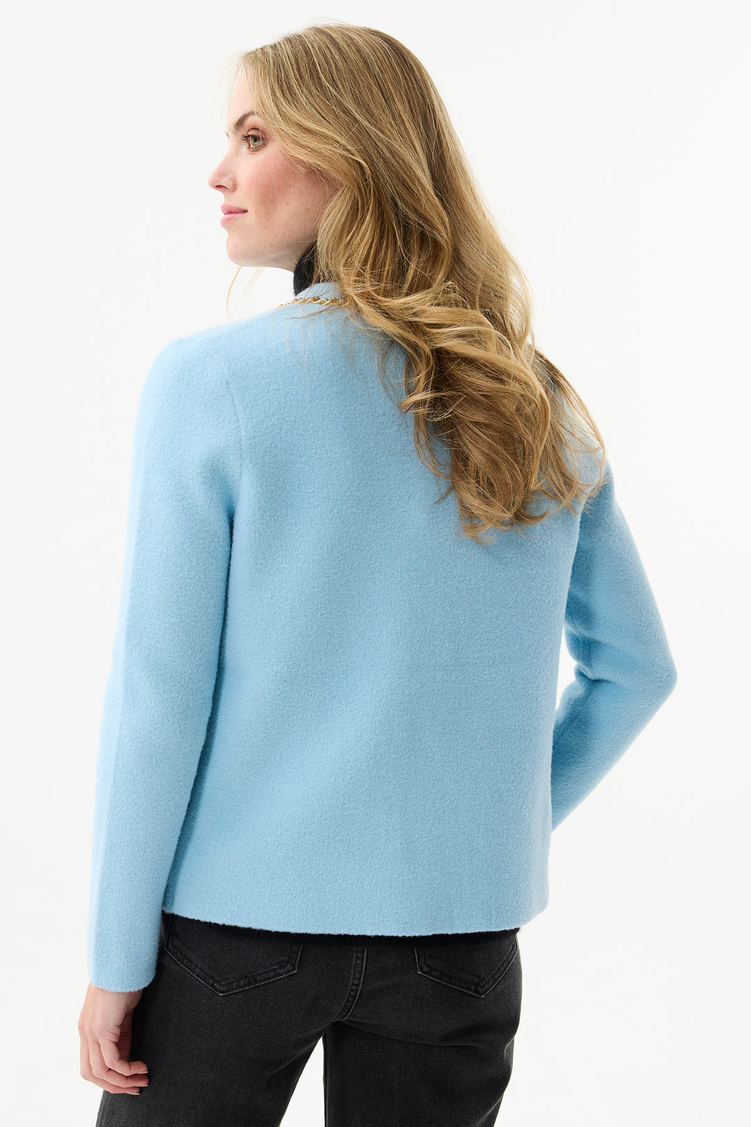 Leo & Ugo Cardigan RH782 Light Blue Gold Chain Trim Cardigan Jacket