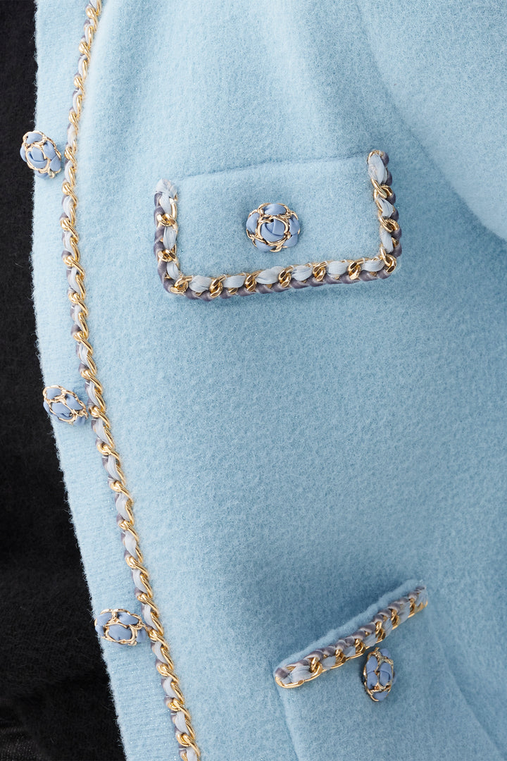 Leo & Ugo Cardigan RH782 Light Blue Gold Chain Trim Cardigan Jacket