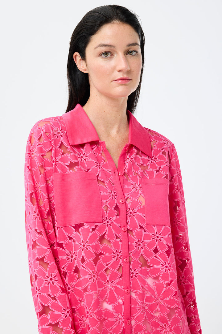 Leo & Ugo Cherry Pink Flower Mesh Shirt TEW376 - Experience Boutique