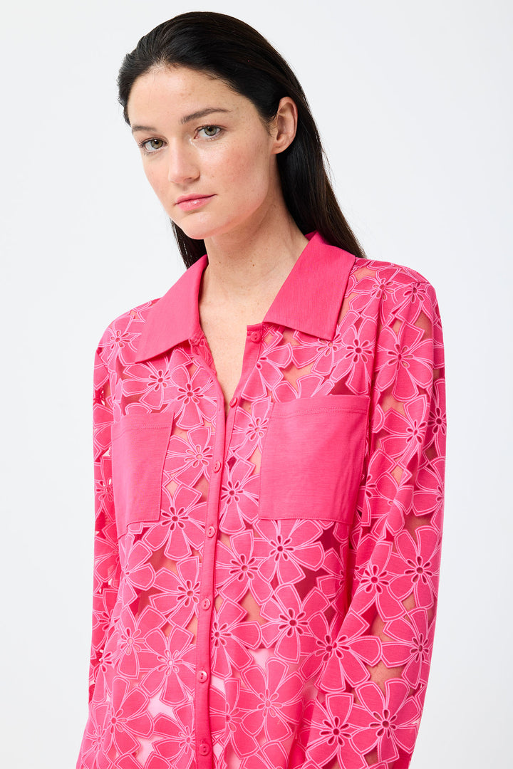 Leo & Ugo Cherry Pink Flower Mesh Shirt TEW376 - Experience Boutique