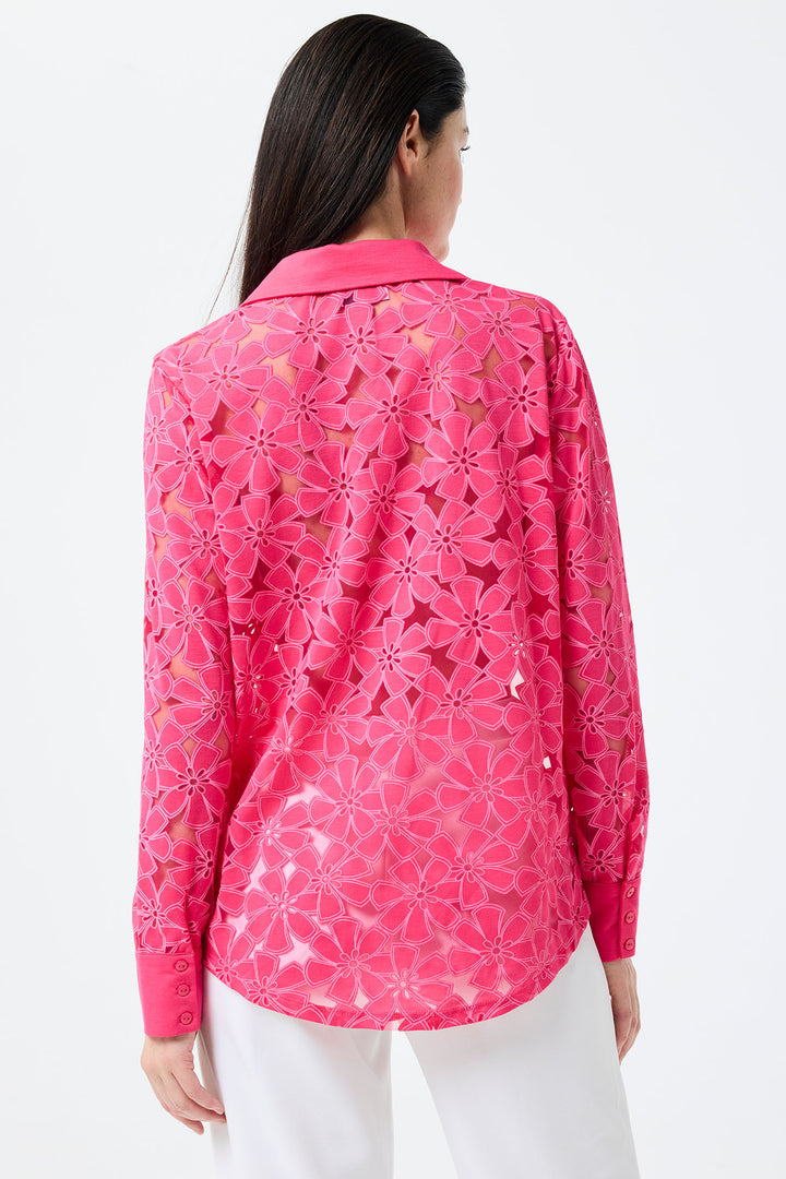 Leo & Ugo Cherry Pink Flower Mesh Shirt TEW376 - Experience Boutique