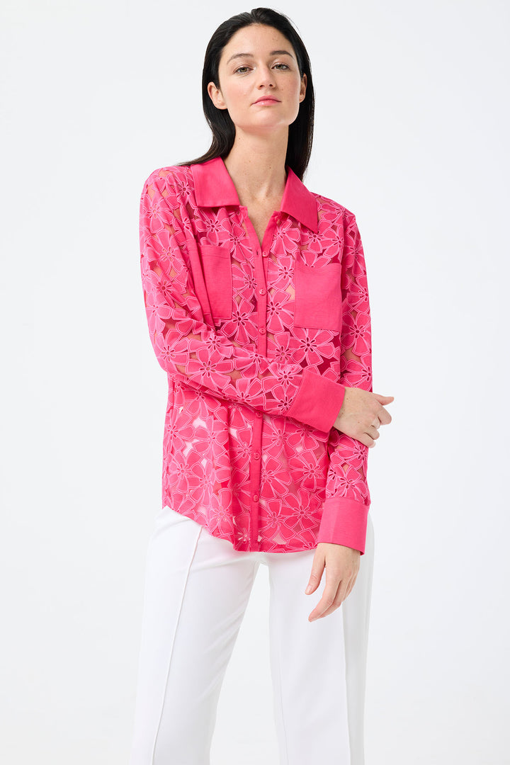Leo & Ugo Cherry Pink Flower Mesh Shirt TEW376 - Experience Boutique