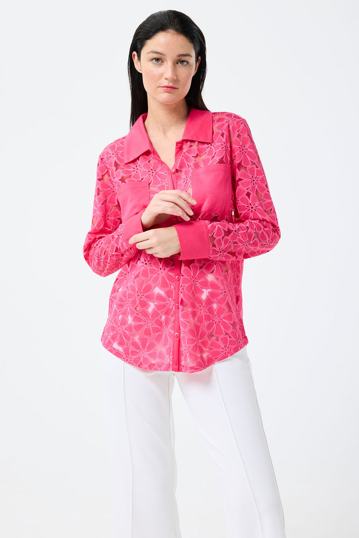 Leo & Ugo Cherry Pink Flower Mesh Shirt TEW376 - Experience Boutique