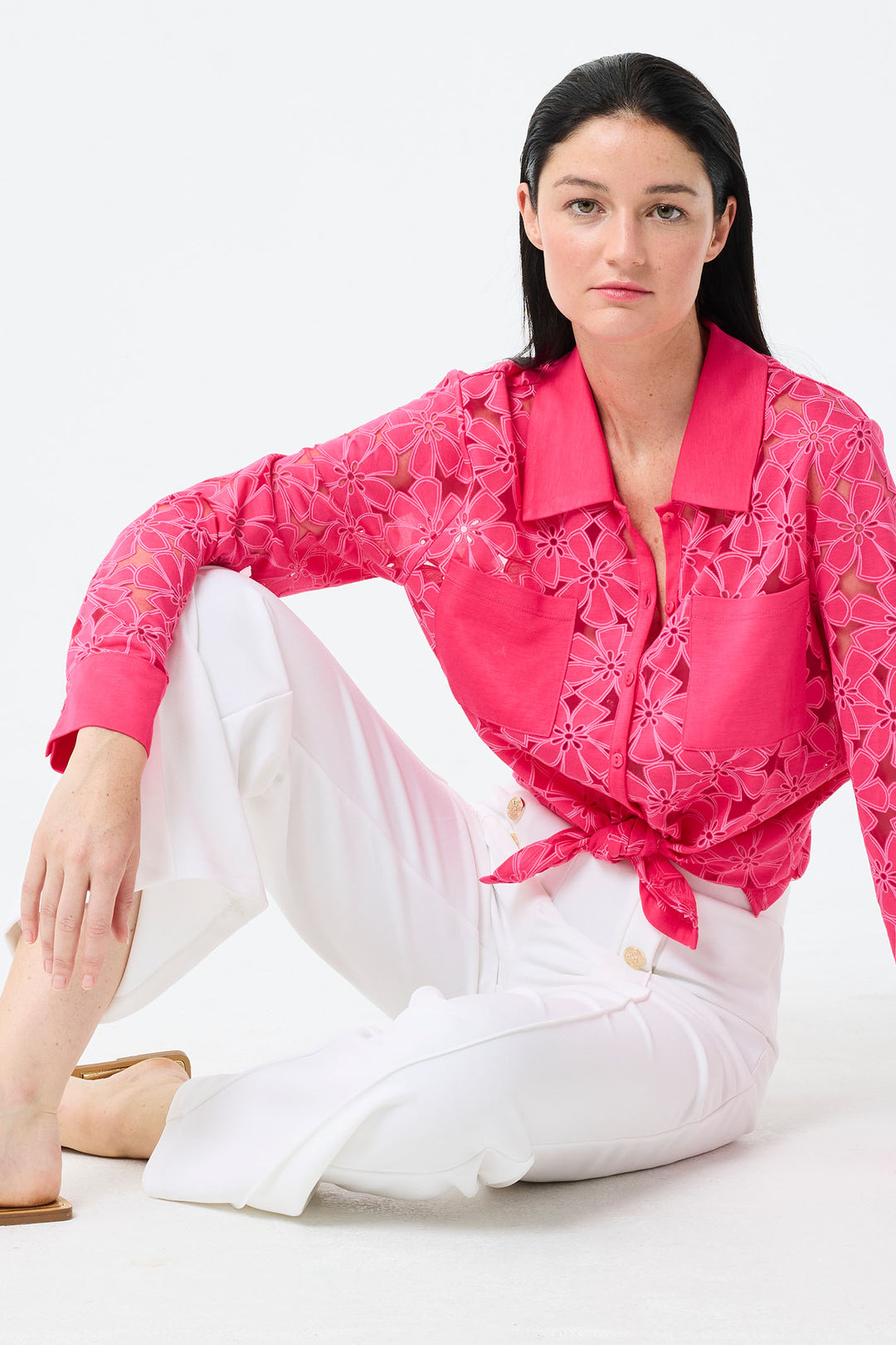 Leo & Ugo Cherry Pink Flower Mesh Shirt TEW376 - Experience Boutique