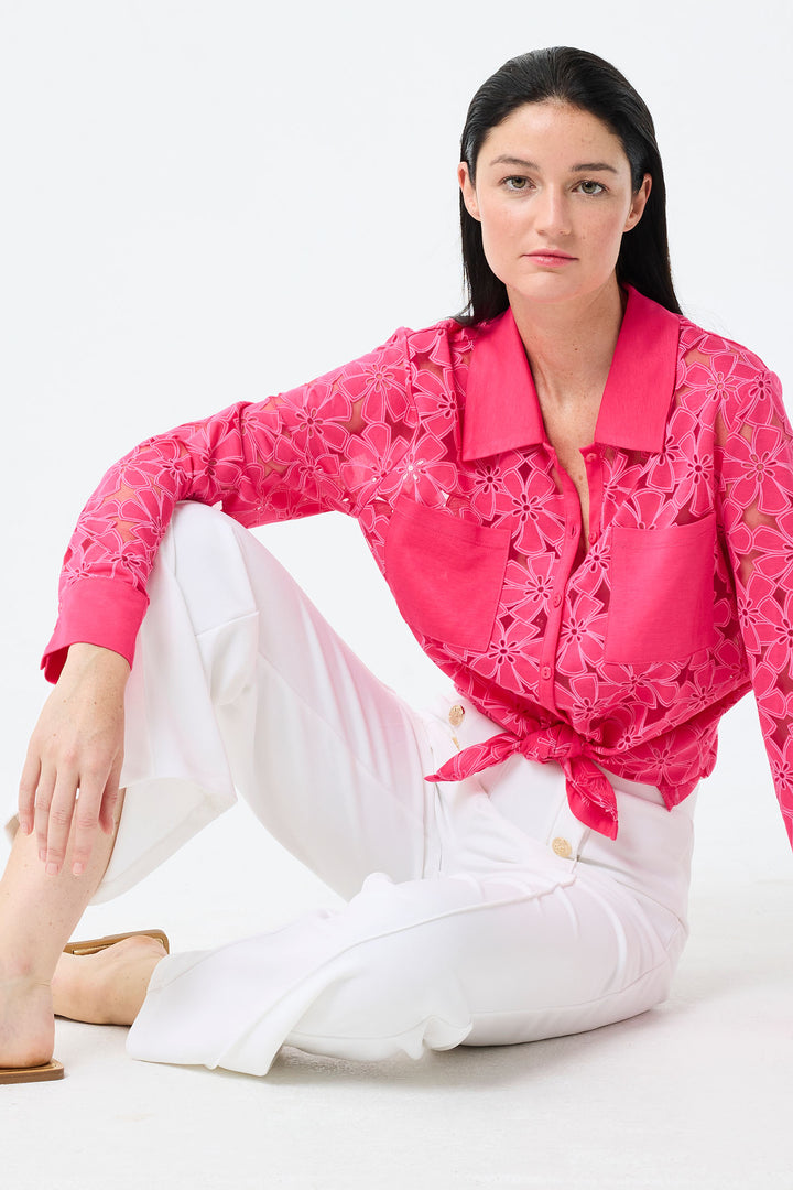Leo & Ugo Cherry Pink Flower Mesh Shirt TEW376 - Experience Boutique