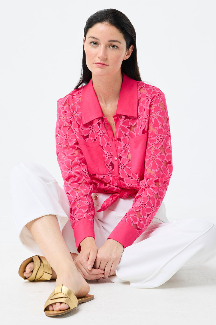 Leo & Ugo Cherry Pink Flower Mesh Shirt TEW376 - Experience Boutique