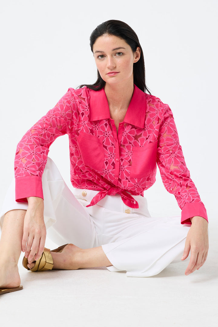 Leo & Ugo Cherry Pink Flower Mesh Shirt TEW376 - Experience Boutique