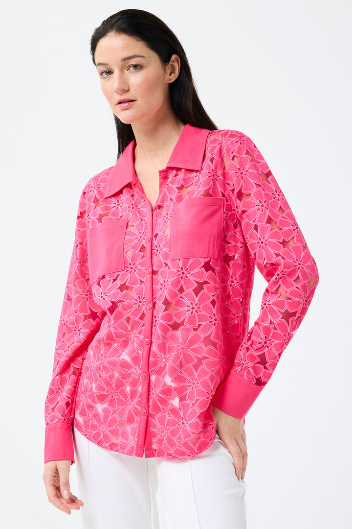 Leo & Ugo Cherry Pink Flower Mesh Shirt TEW376 - Experience Boutique