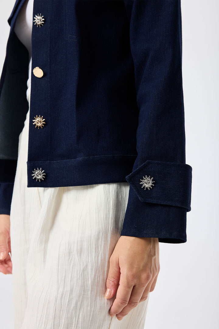 Leo & Ugo Dark Blue Denim Jacket Sunshine Buttons JE735 - Experience Boutique