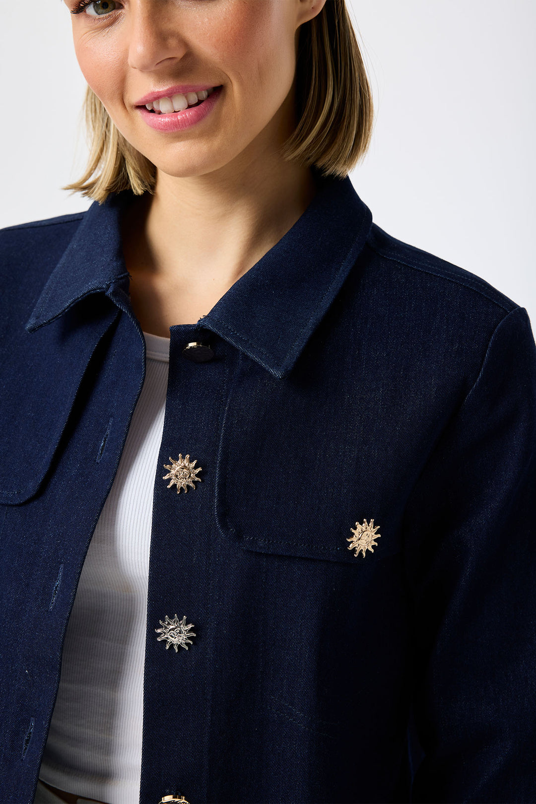 Leo & Ugo Dark Blue Denim Jacket Sunshine Buttons JE735 - Experience Boutique