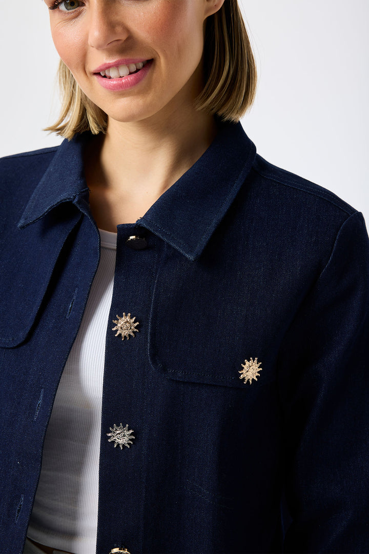 Leo & Ugo Dark Blue Denim Jacket Sunshine Buttons JE735 - Experience Boutique