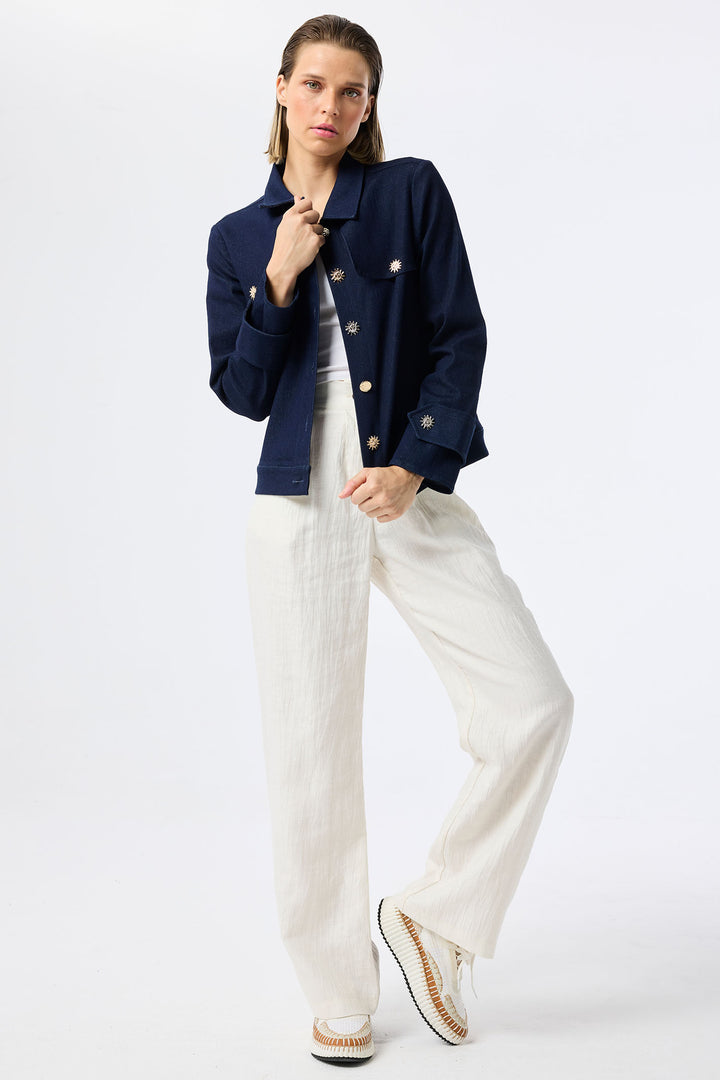 Leo & Ugo Dark Blue Denim Jacket Sunshine Buttons JE735 - Experience Boutique