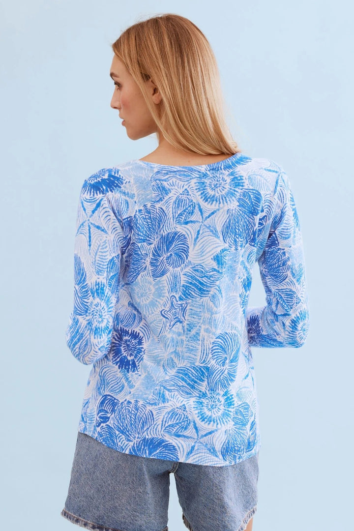 Leo &amp; Ugo DE002 Blue Print V-Neck Jumper