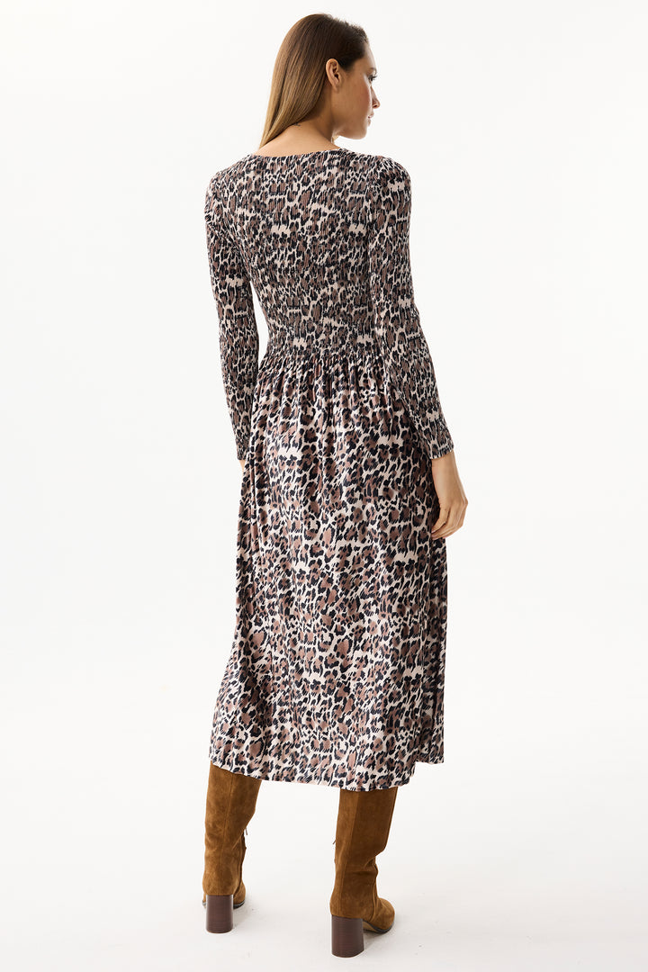 Leo & Ugo Dress KHR915 Taupe Animal Print Plisse Dress
