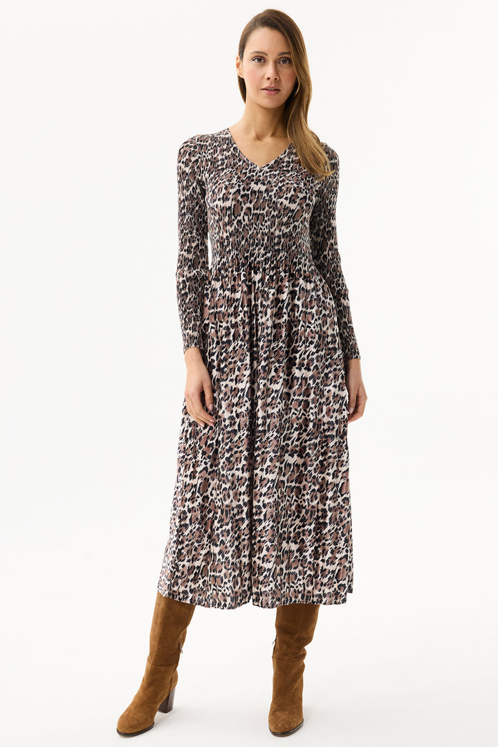 Leo & Ugo Dress KHR915 Taupe Animal Print Plisse Dress