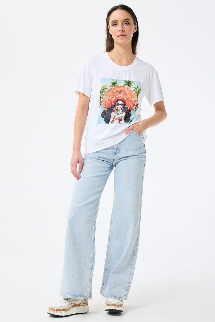 Leo & Ugo Holiday Cocktail Embellished White T-Shirt TEK884 - Experience Boutique