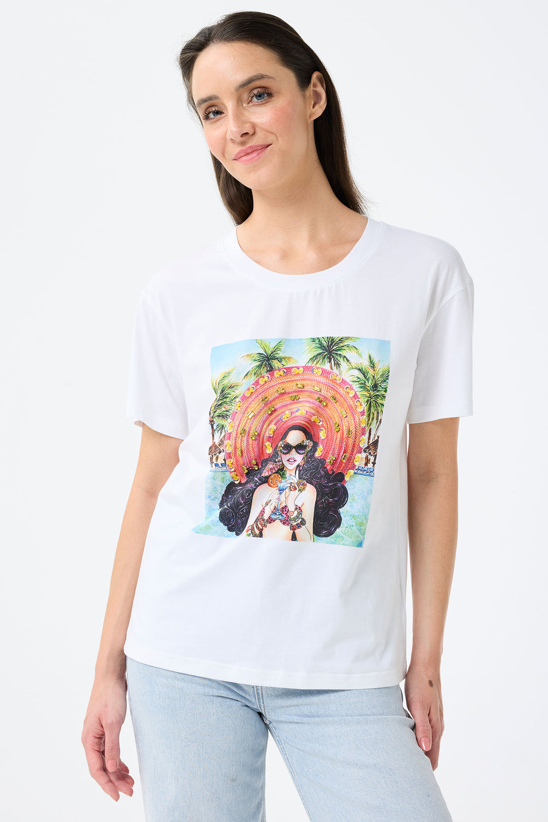 Leo & Ugo Holiday Cocktail Embellished White T-Shirt TEK884 - Experience Boutique