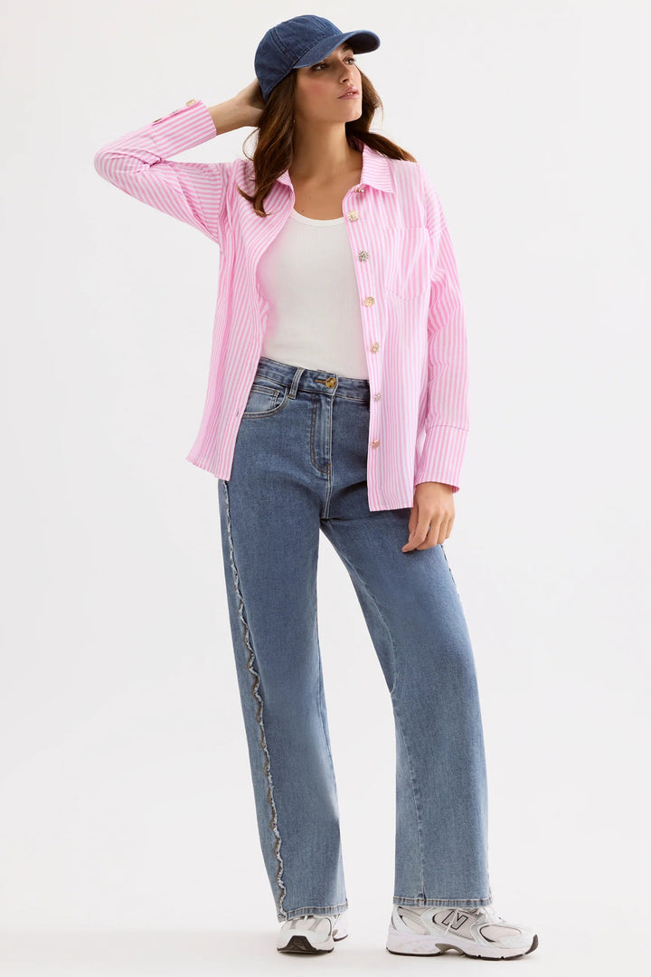 Leo &amp; Ugo JE904 Pink Stripe Blouse