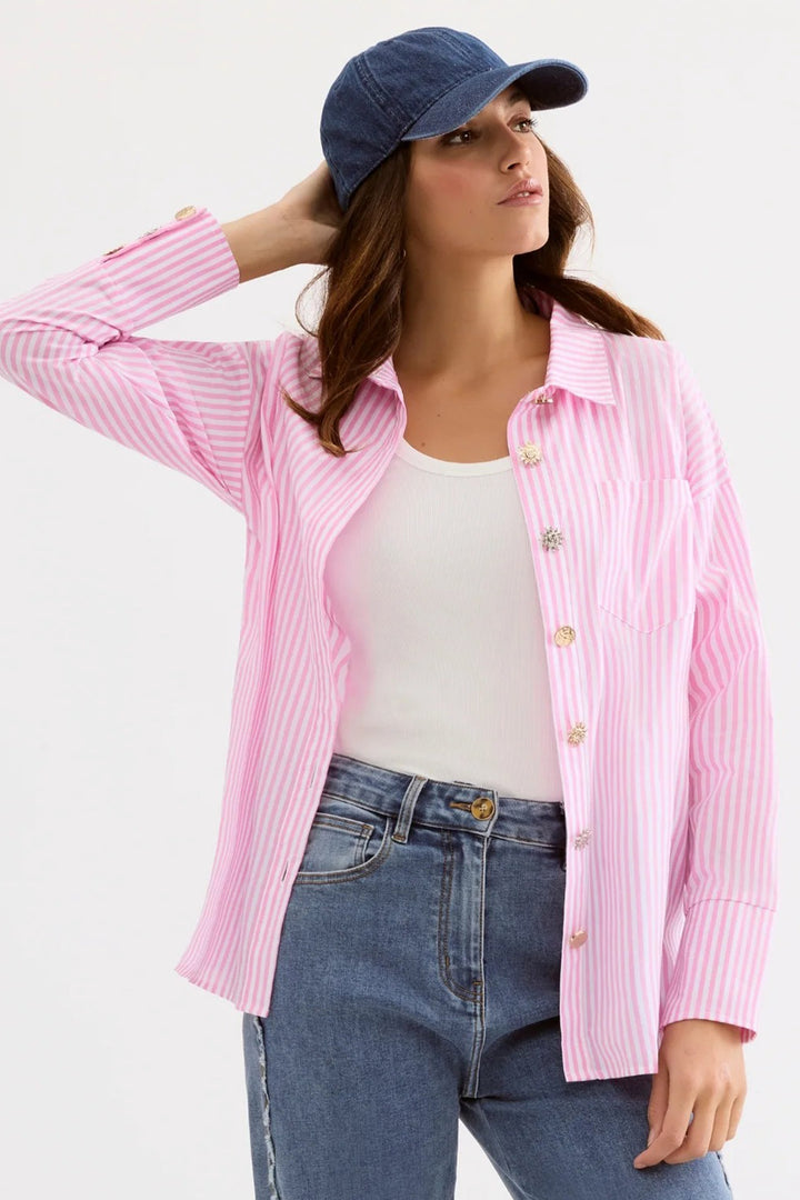 Leo &amp; Ugo JE904 Pink Stripe Blouse