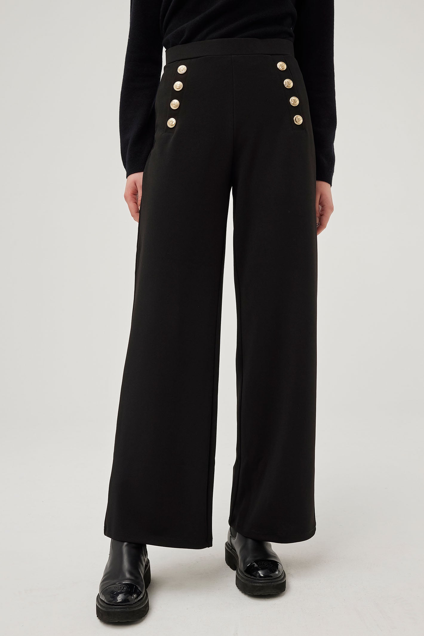 Leo Ugo JWP904 Black Gold Button Slim Leg Trousers