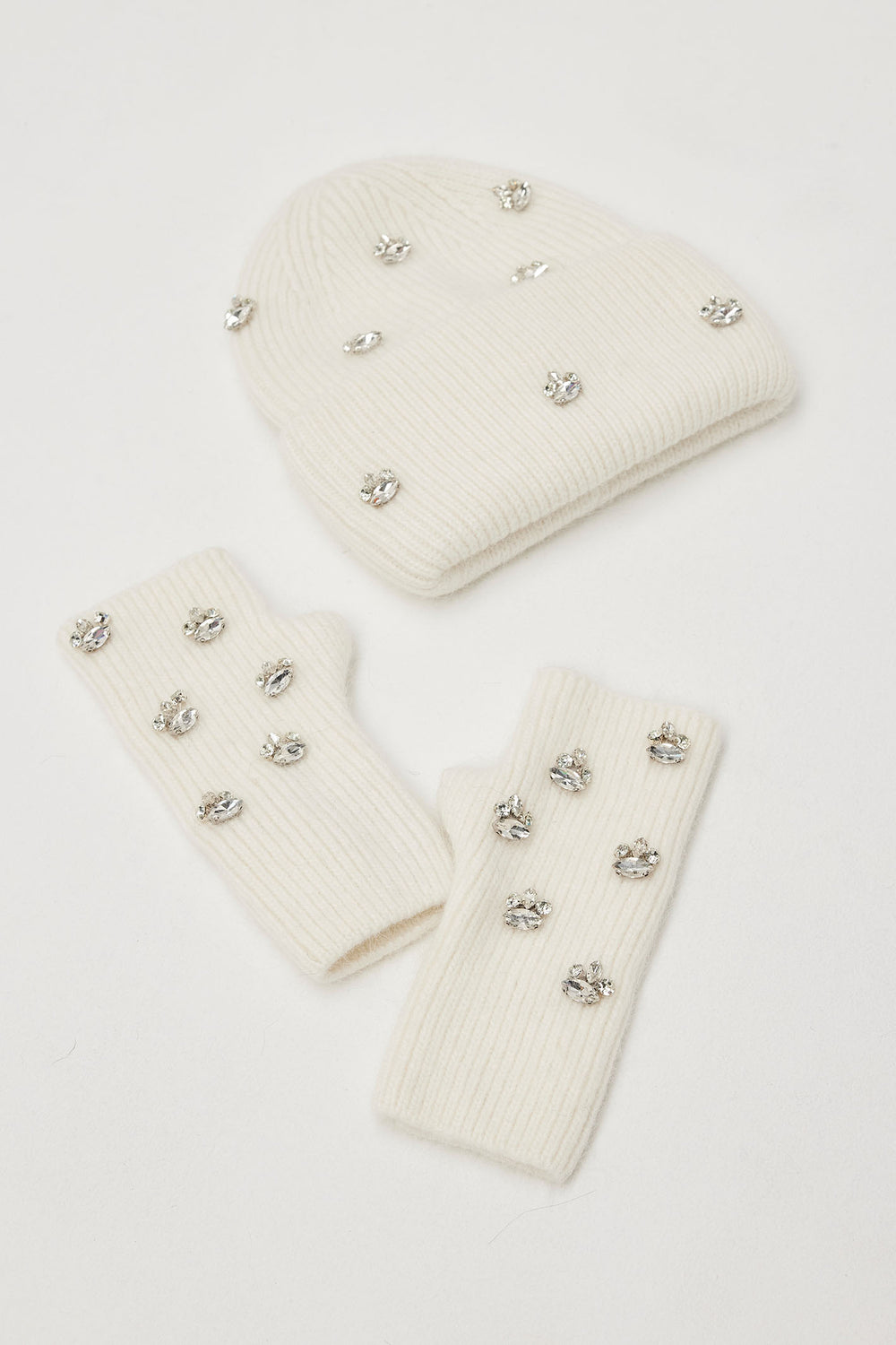 Leo & Ugo KHBG188 Cream Jewel Cashmere Hat & Glove Set - Experience Boutique